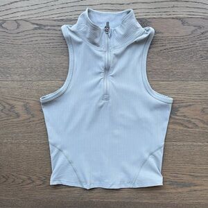 Lululemon Sleeveless Ribbed Zip-Up Top - light grey (like new condition)